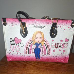 CUSTOM NAME: Jennifer Nurse Healthcare Carryall Shoulder Tote Bag Hot Pink